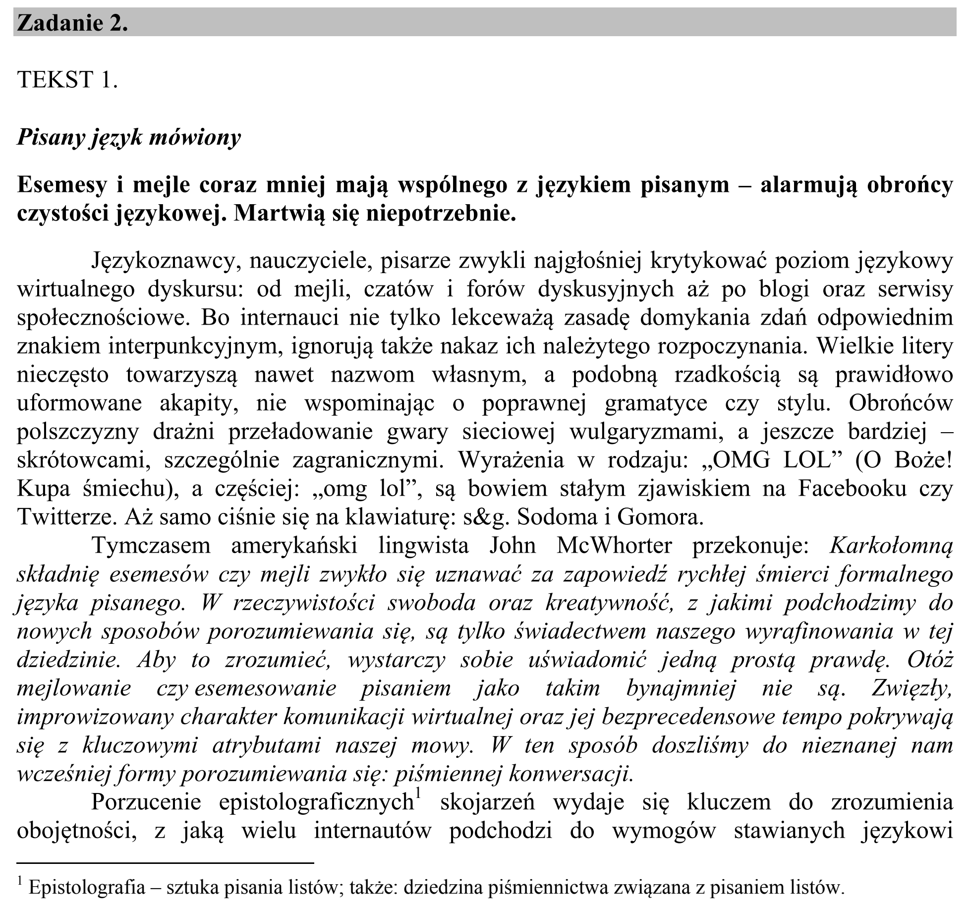 Matura, maj 2016, wstęp zadania 2, fragment 1