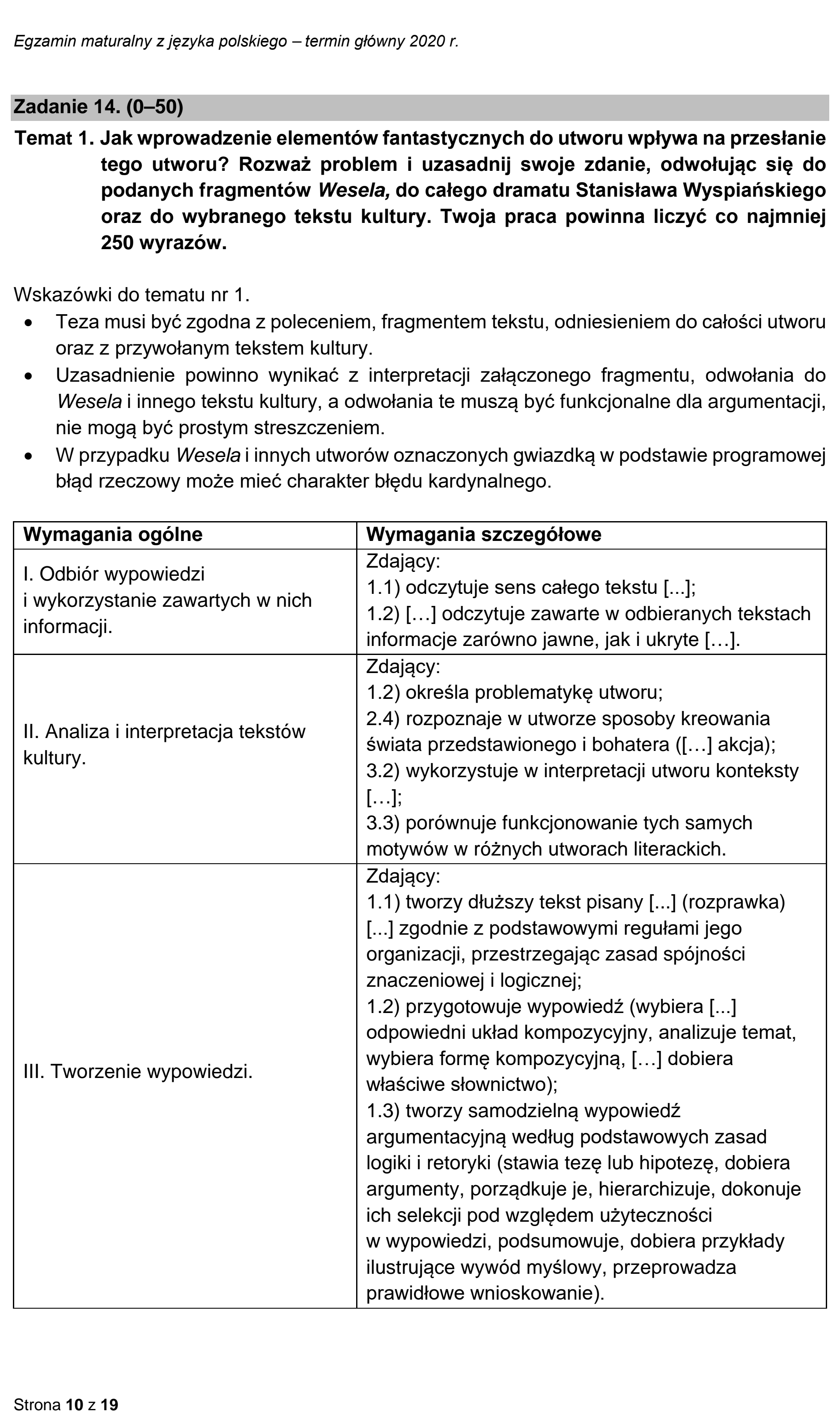Matura, maj 2020, odpowiedź do zadania 14