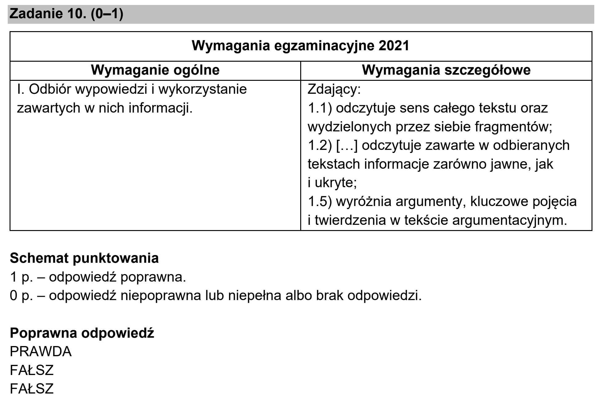 Matura próbna, marzec 2021, odpowiedź do zadania 10