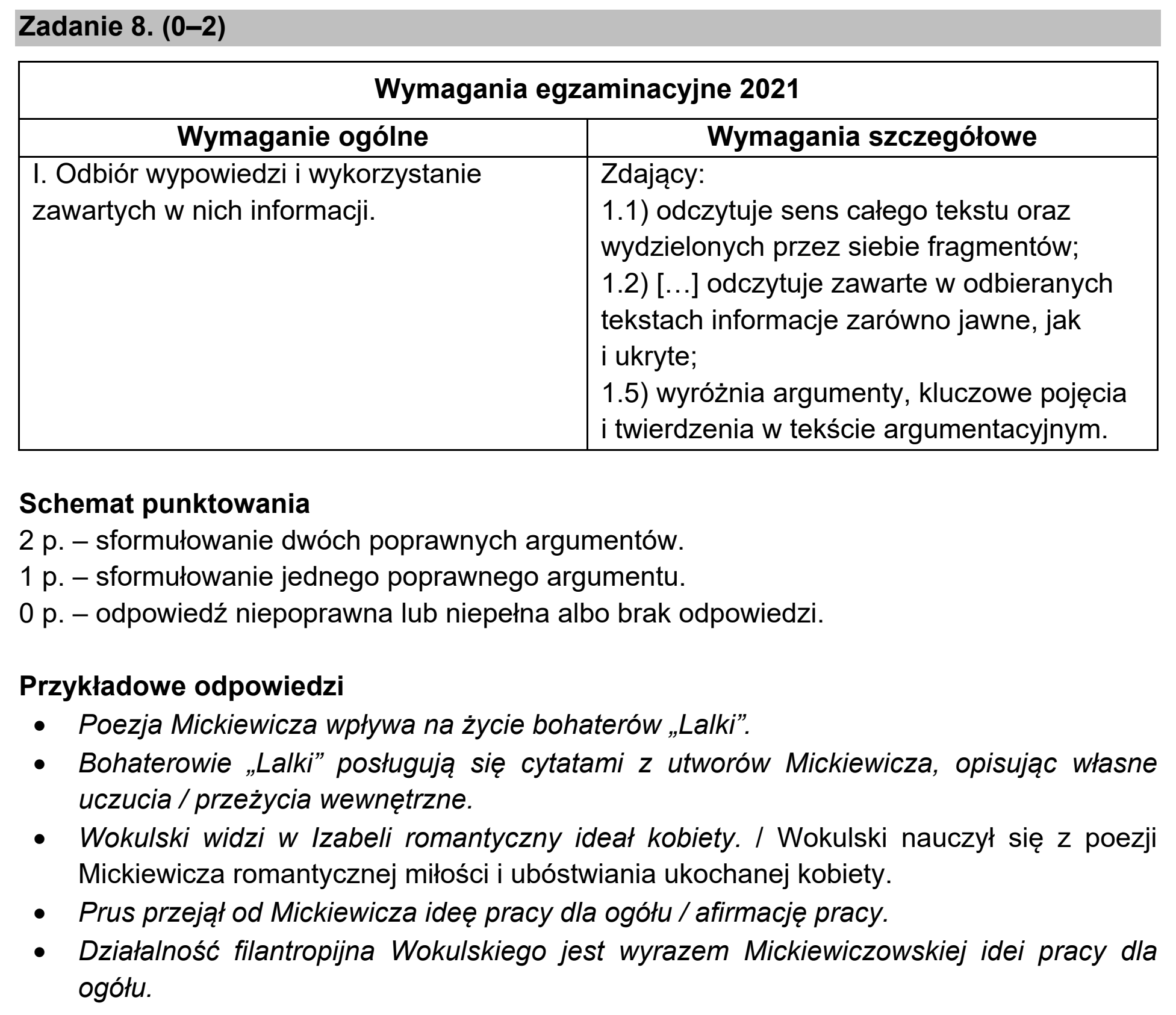 Matura próbna, marzec 2021, odpowiedź do zadania 8