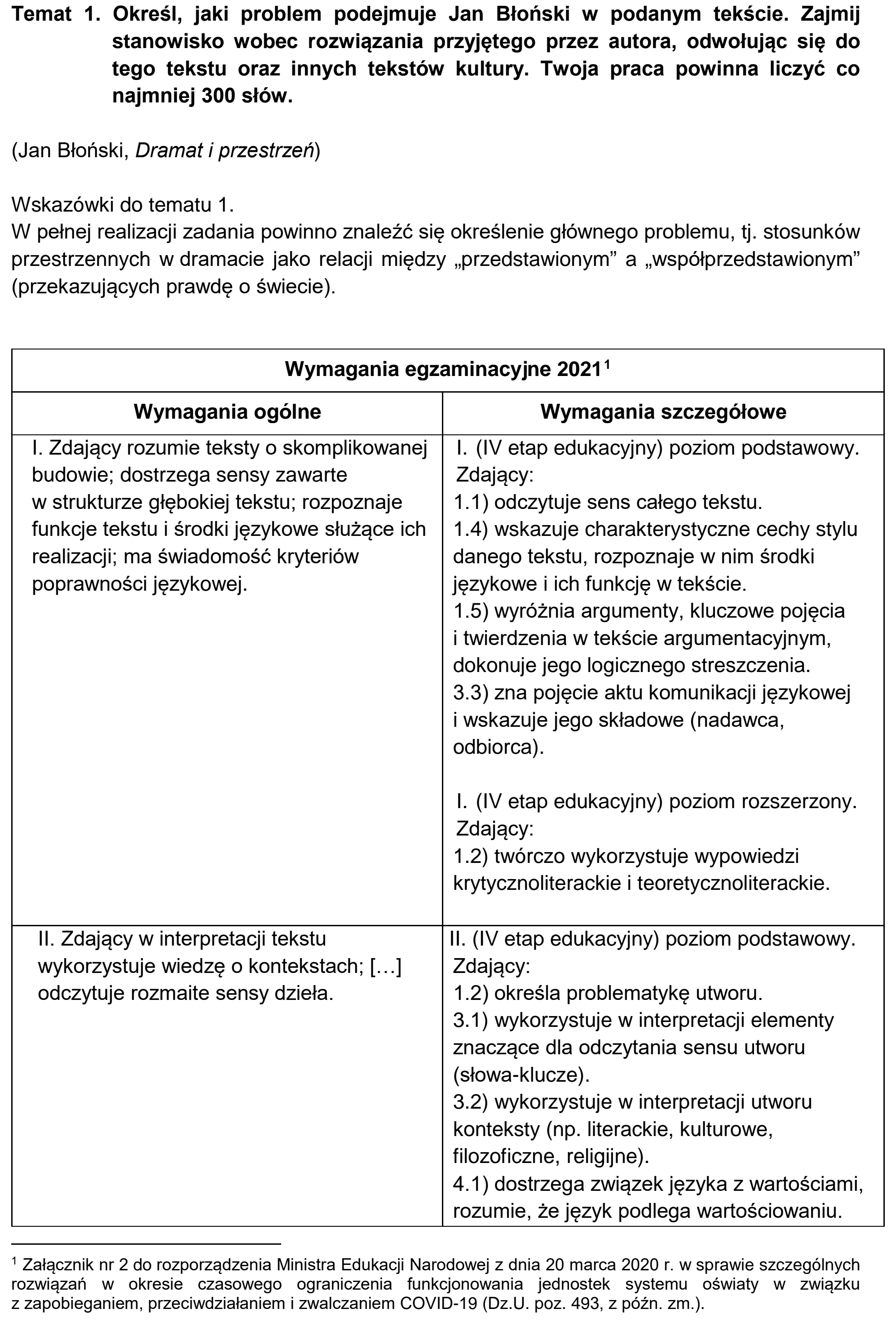 Matura, maj 2021, odpowiedź do zadania 1, fragment 1