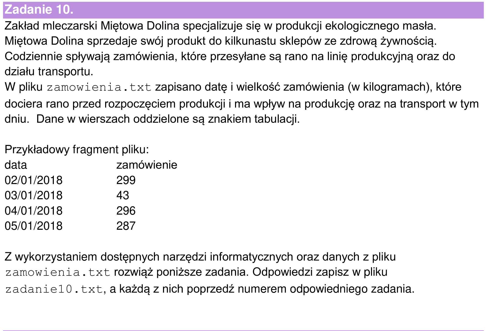 Informator maturalny 2024, wstęp zadania 10