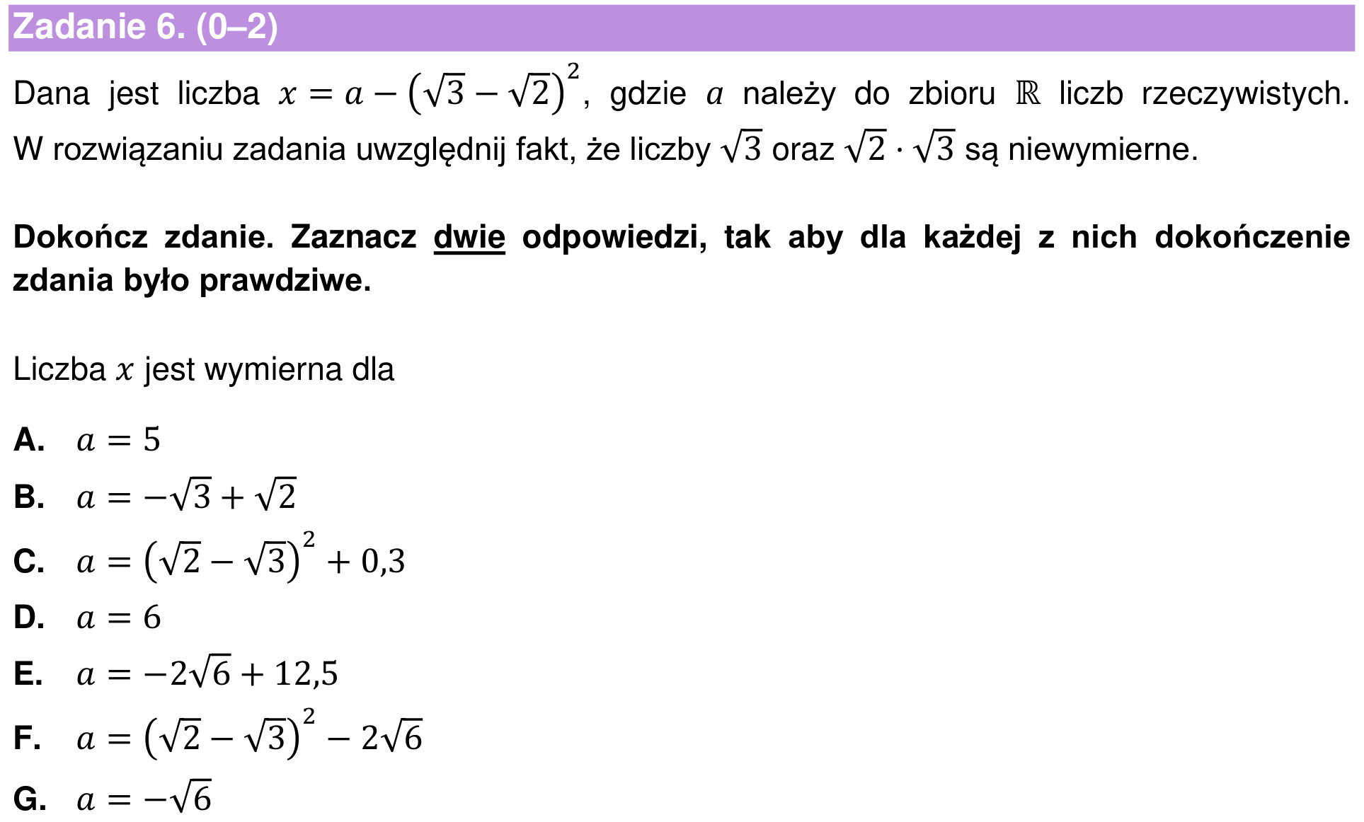 Informator maturalny 2022 – podstawa, zadanie 6