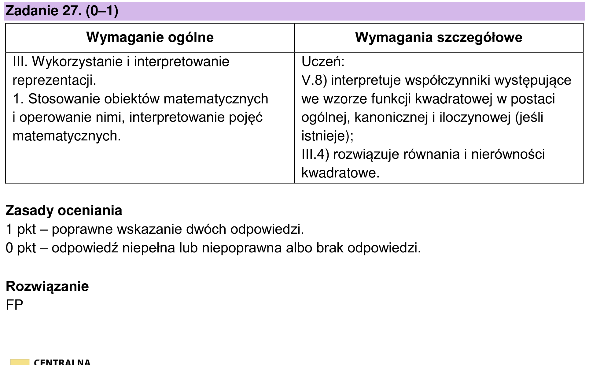 Zbiór zadań 2022 – podstawa, odpowiedź do zadania 27